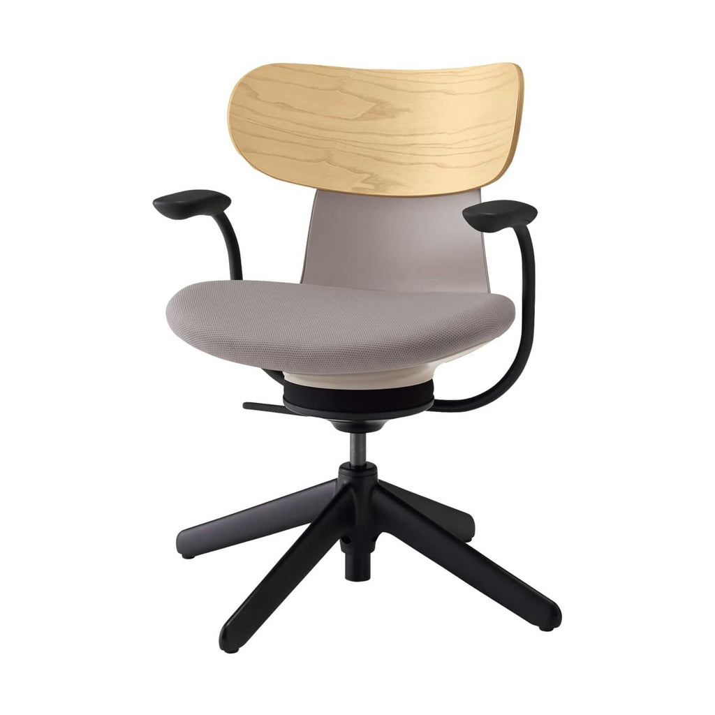 Kokuyo Inglife Office Chair Plywood Back with Arm, Grey